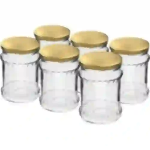 Rebrasta staklenka 500ml - sa zlatnim poklopcem fi 82/6, 6 kom.