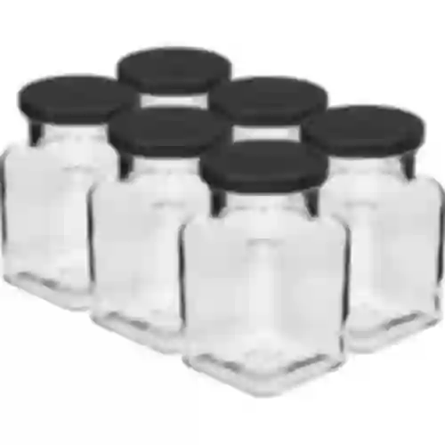 Staklenka twist off 150ml Četiri kuta fi 53 s crnim poklopcem, 6 kom.