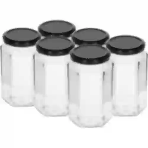 Staklenka twist off 385ml s crnim poklopcem fi 63, 6 kom.
