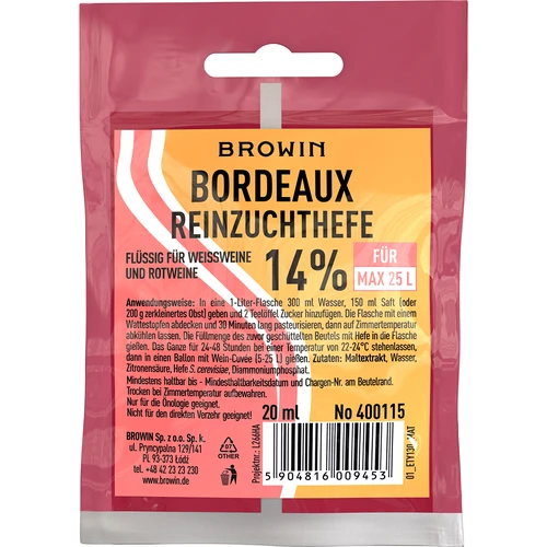 Vinski kvasac Bordeaux, 20 ml DE/EN  - 1 